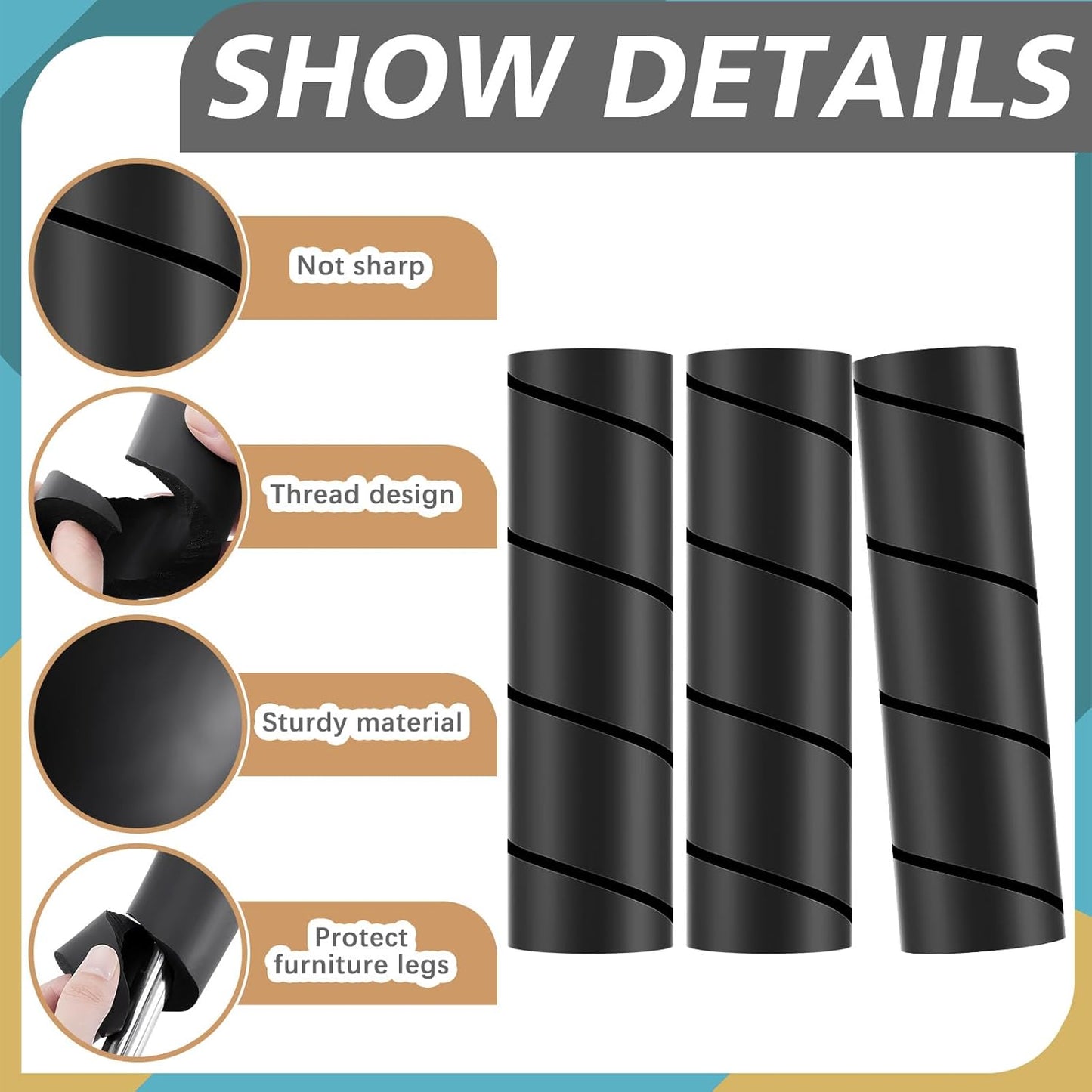 ReliThick 4 Pcs Bed Frame Toe Protectors 6" Bed Frame Leg Covers Feet Protectors to Keep Your Toes from Hard Furniture Legs Corner Guards, No Adhesive or Glue (Black)