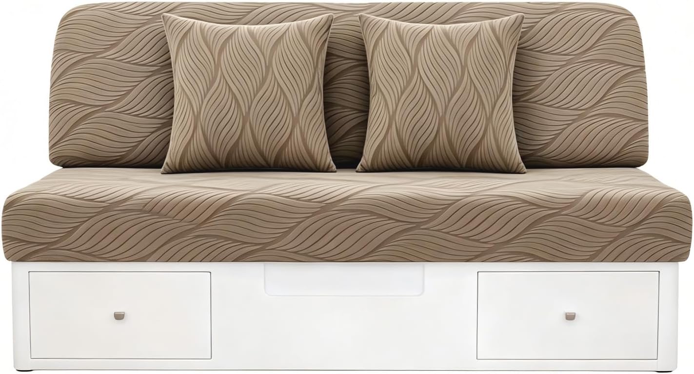 RV Couch Covers for Sofa Bed with 2 Pillow Covers, 2-Piece Backrest and Seat Slip Covers, for Jackknife Sofa, RV Furniture Cover (Brown)