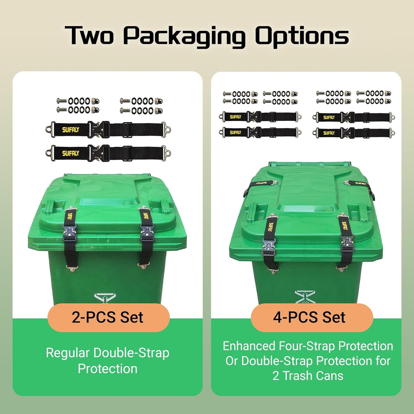 Bear Proof Trash Can Locks,Universal Animal-Proof Garbage Can Lid Straps Against Raccoons and Wildlife,Adjustable Heavy Duty Security Strap for 28-96 Gallon Outdoor Bins (4 PCS)