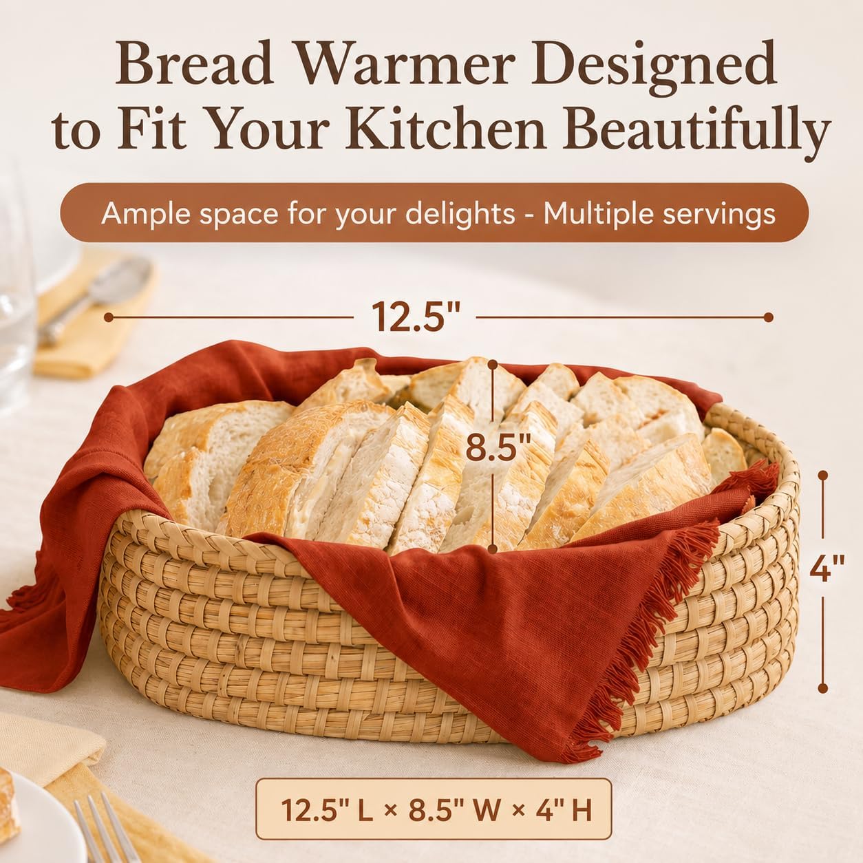 Bread Warmer Basket with Stone, Bread Basket for Serving Rolls & Sourdough | Terracotta Warming Stone Keeps Bread & Tortillas Warm, Gift for Bakers, Hostess Gift, Housewarming, Birthday