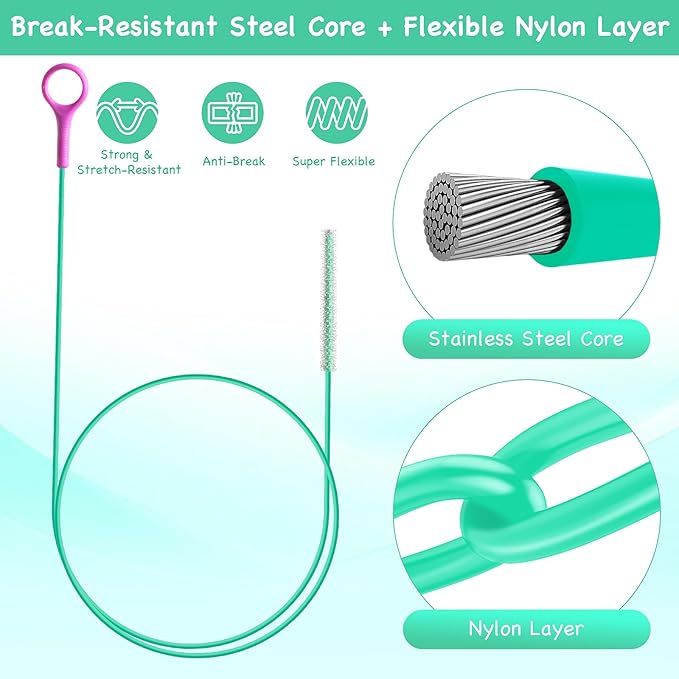 Drain Snake Hair Drain Clog Remover, 37-Inch Anti-Break Metal Sink Snake Drain - Image 2