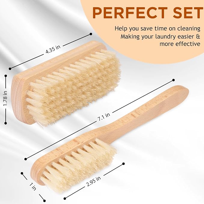 Boar Bristle Laundry Stain Brush Set by TAKAVU, Stiff Pure Boar Bristle - Image 2