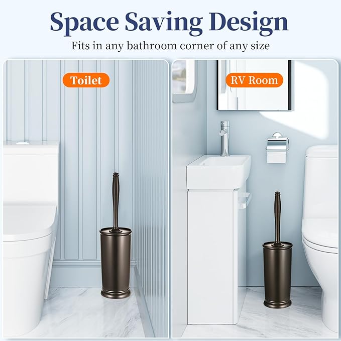 HAMITOR Toilet Bowl Brush Holder Set: 2 Pack Modern Deep Cleaning Bathroom - Image 6