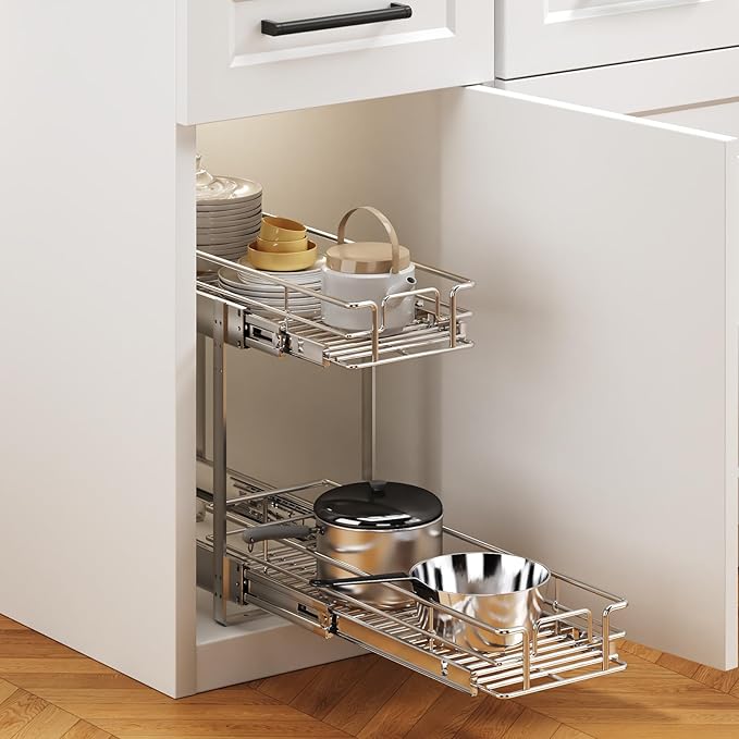 2 Tier Individual Pull Out Cabinet Organizer 7½" W x 21½" D, Heavy Duty Cabinet - Image 5