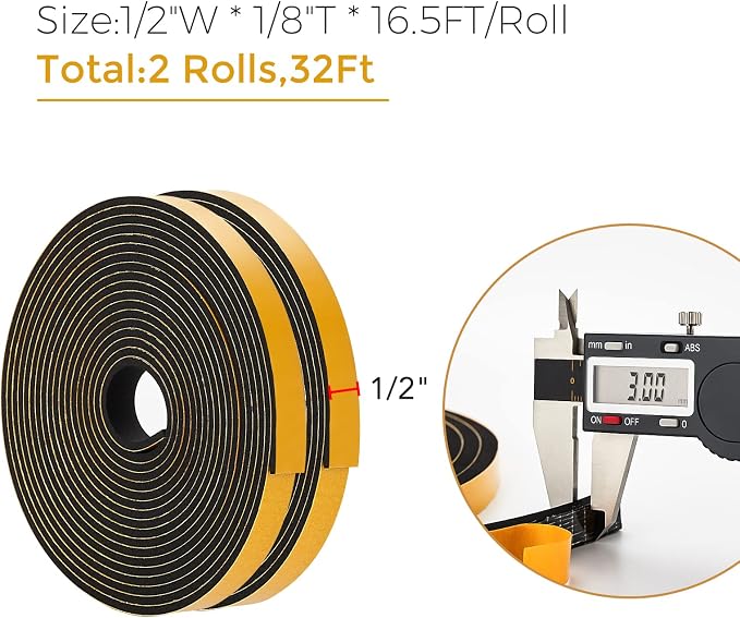 32 Feet Weather Stripping Door Seal, 1/2" Wide X 1/8" Thick Door Seal Strip - Image 3