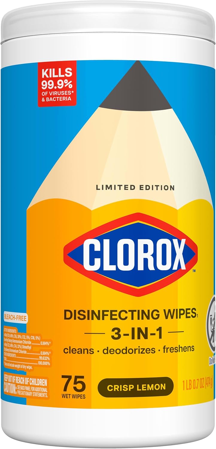 Clorox Disinfecting Wipes Back to School, Bleach Free, Crisp Lemon, 75 Count (Package May Vary)