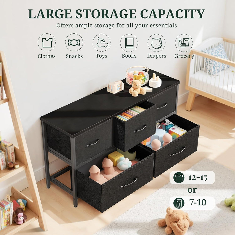 5-Drawer Dresser for Bedroom, Anti-Tip Wide Storage Organizer Fabric