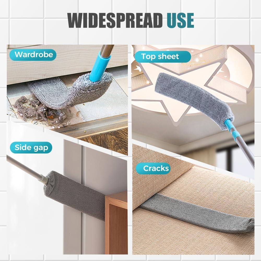 Retractable Gap Dust Cleaner with 3 Microfiber Cloths, Extendable Long Handle 39.4 to 55.6 Inches, Washable Bendable Duster Brush for Cleaning Under Appliances Furniture Couch Fridge (Blue, 1 Cloth)