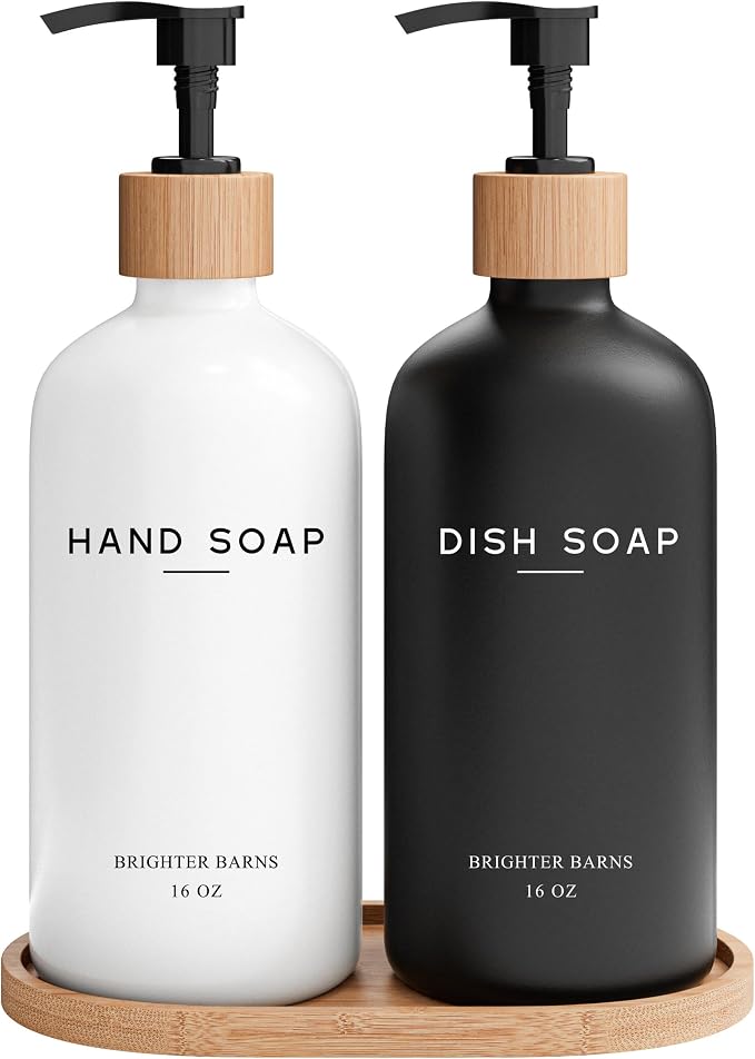 Luxury Glass Hand and Dish Soap Dispenser Set by Brighter Barns by BrighterBarns