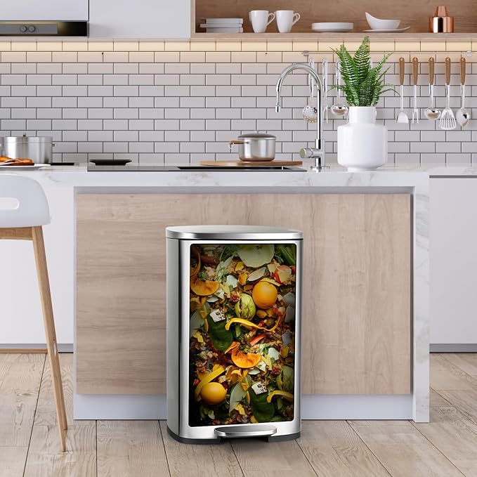 13.2 Gal Kitchen Trash Can, 50L Recycling or Garbage Bin, Brushed Stainless - Image 2