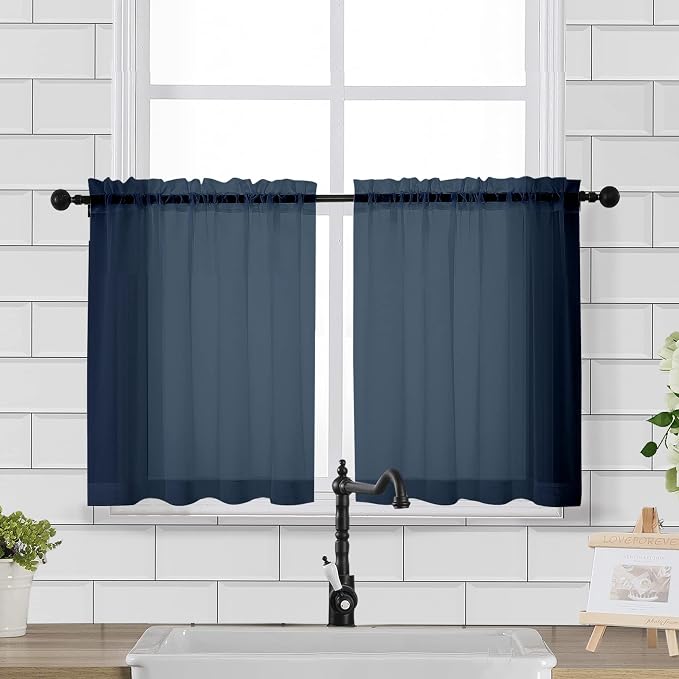 Chyhomenyc Sheer Curtains Tiers 42W x 24L Inches 2 Pieces, Light Filtering by Chyhomenyc