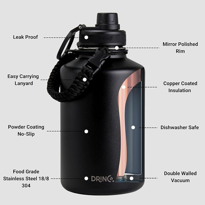 DRINCO Stainless Steel Water Bottle Spout Lid Vacuum Insulated Double Wall - Image 4