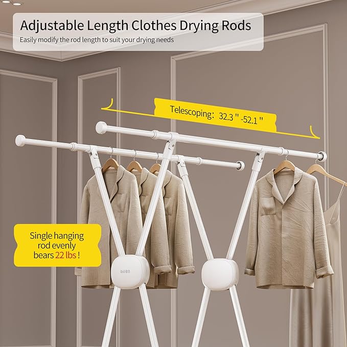 BIREN Clothes Drying Rack Heavy Duty Clothing Racks Extending Laundry Rack Two - Image 3
