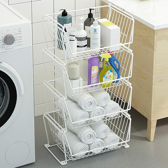 PUSDON Stackable Metal Storage Carts, Dual Use Shelf - Image 3
