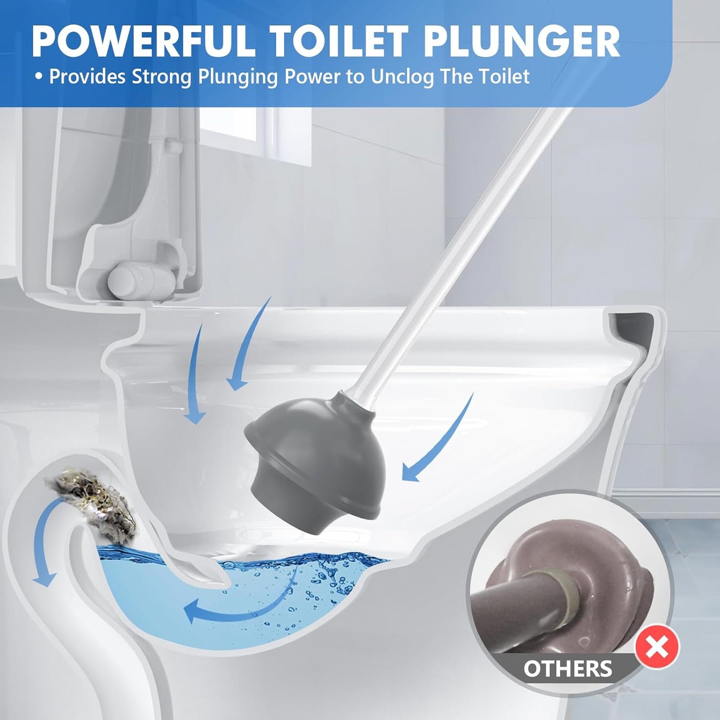 LOVLOY Toilet Plunger and Brush with Holder, Bowl Brush and Heavy Duty Toilet Plunger Set with Ventilated Holder, 2-in-1 Toilet Brush and Plunger Combo for 5.3-inch Toilet Drain New Pack (White, 1)