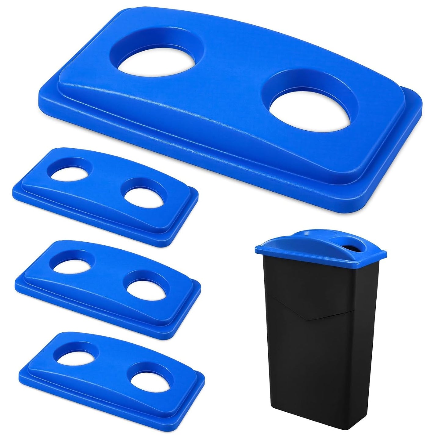 Maxdot 4 Pcs Recycle Bin Lids Each with Two Bottles & Cans Openings Plastic Fit 23 Gallon Slim Trash Can for Waste Recycling Sorting Kitchen Classrooms Offices Outdoor (Blue)