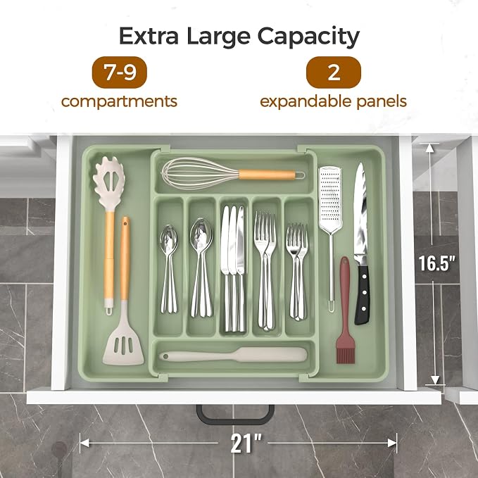 Extra Large Expandable Silverware Organizer, BPA-Free Food-Safe Cutlery - Image 2