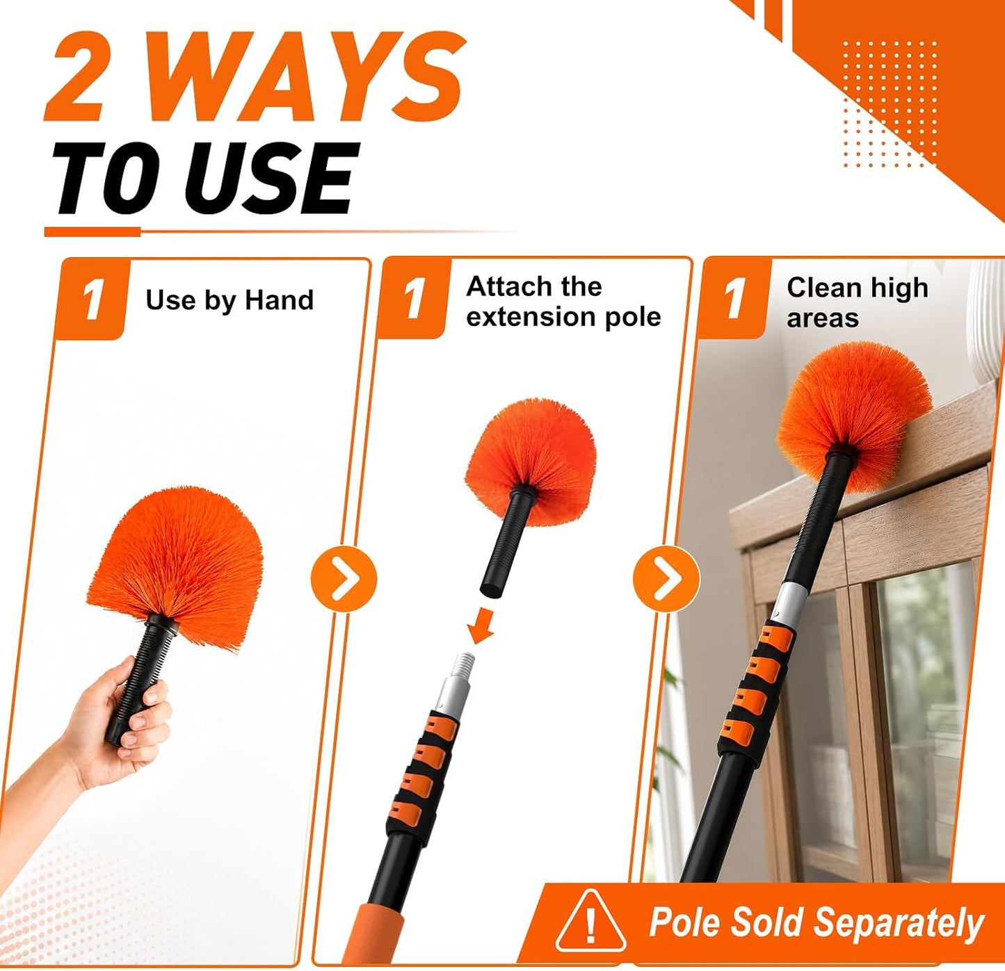 LAANPOLE Cobweb Duster, Spider Web Brush for Cleaning, Professional Ceiling and Corner Dusters for Outdoor Indoor Use