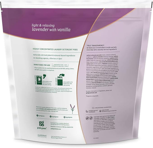 Grab Green 3-in-1 Laundry Detergent Pods, Lavender Vanilla Scent, Plant and - Image 2