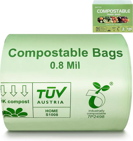 Compostable Trash Bags 3 Gallon, Extra Thick 0.8 Mils, ASTM D6400, OK Compost by OMOTIYA