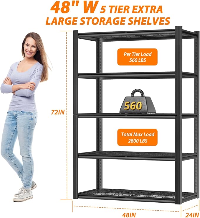 Garage Shelving, Storage Shelves Heavy Duty 2800 LBS Capacity, 5 Tier - Image 4