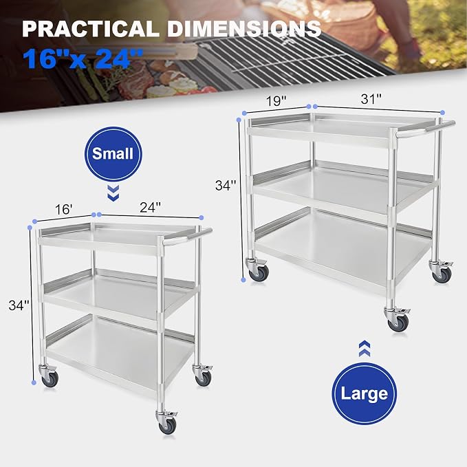 3-Shelf Stainless Steel Rolling Utility Cart - Image 6
