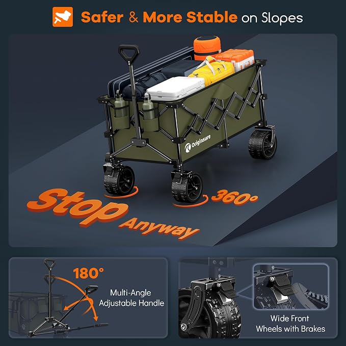 220L Collapsible Wagon Cart Foldable, 460lbs Load Capacity Heavy Duty Folding - Image 8