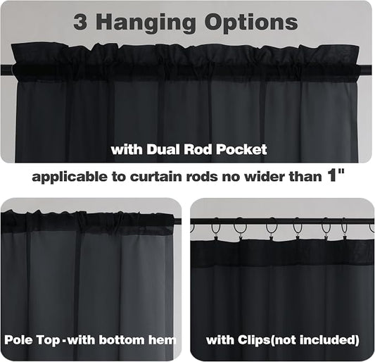 Chyhomenyc Black Sheer Window Curtain Panels 54 Inch 2 Panels, Light Filtering - Image 2