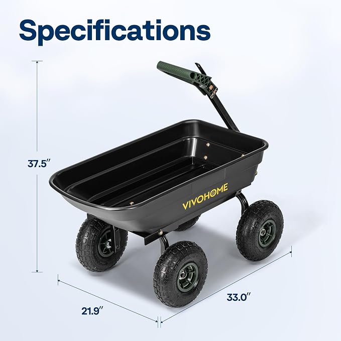 VIVOHOME 4 Cu.Ft 660lbs Wheelbarrow Garden Cart Dump Wagon - Image 7