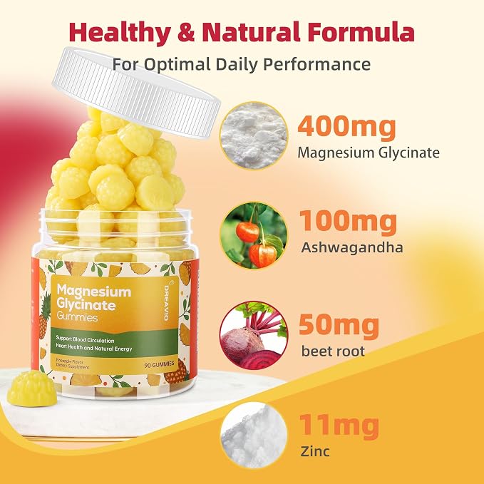 90 Count Magnesium Glycinate Gummies 400mg w/Ashwagandha Supplement - Image 2