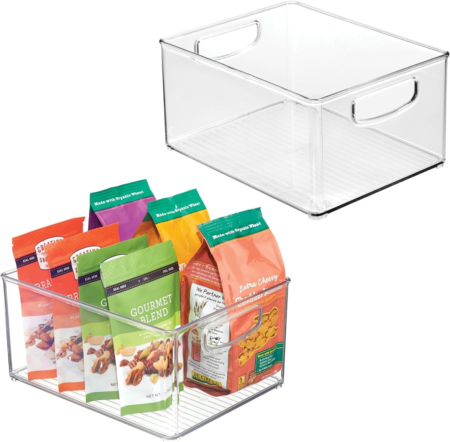 iDesign Stackable Clear Plastic Bin with Handles, 2-Pack | Kitchen Organizers and Storage, For Fridge and Pantry