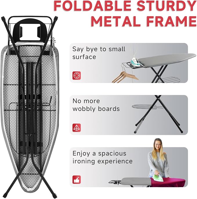 Extra Wide Full Size Ironing Board 57" L X18 W, Foldable Adjustable Iron Board - Image 6