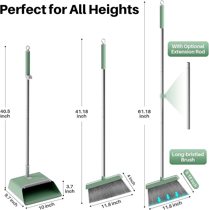 JOYMOOP Dark Teal Green Broom and Dustpan Set - Image 4
