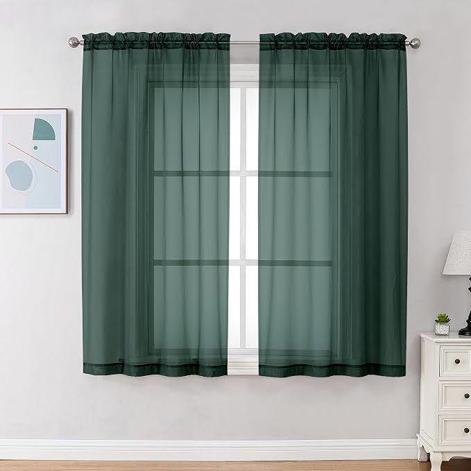 Chyhomenyc Hunter Green Sheer Curtains 54 Inch Long 2 Panels Set, Short Voile by Chyhomenyc