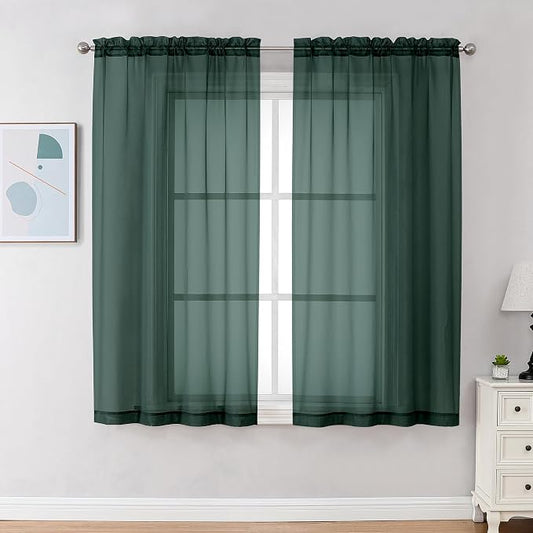 Chyhomenyc Hunter Green Sheer Curtains 54 Inch Long 2 Panels Set, Short Voile by Chyhomenyc