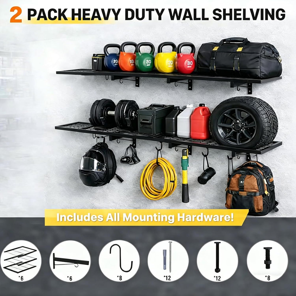 2-Pack Garage Wall Shelving, 46" × 12" Wall Mounted Floating Shelf,...