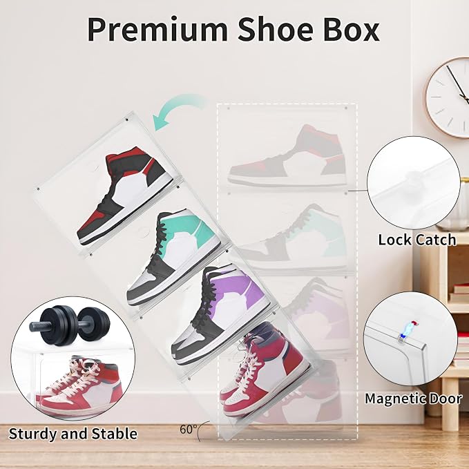 Large Shoe Boxes Clear Plastic Stackable, 8 Pack Drop Side Shoe Storage - Image 3