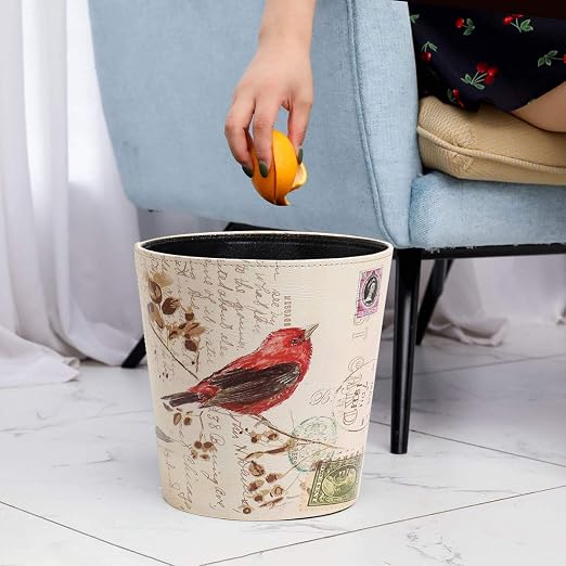 PU Leather Small Trash Can Wastebasket, Round Garbage Container Basket - Image 5