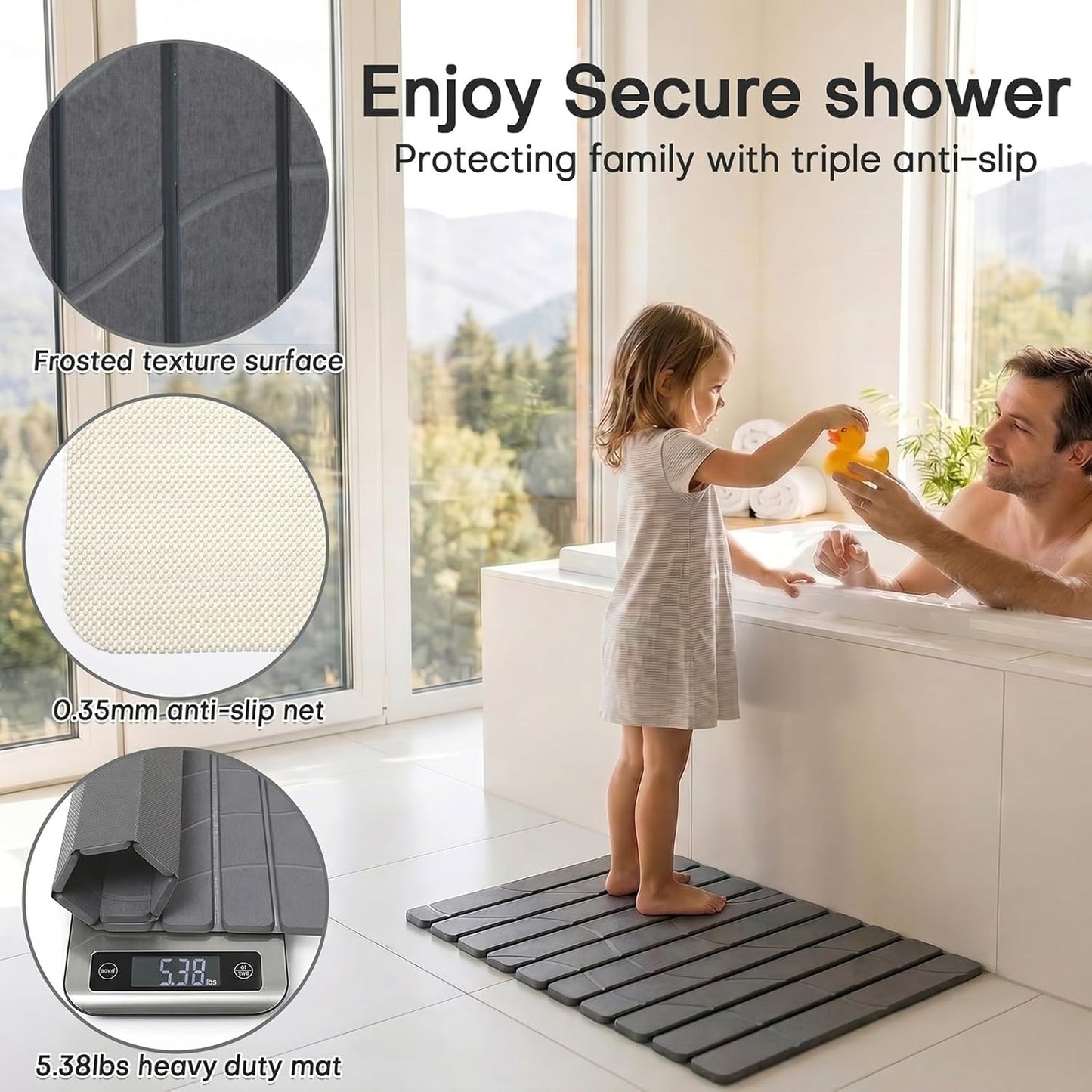 Foldable Stone Bath Mat, Non Slip Large Diatomaceous Shower Mat, Super Absorbent Quick Drying Stone Mat for Bathroom Kitchen Floor Counter Sink,Easy to Clean & Store (32" x 16" Dark Gray)