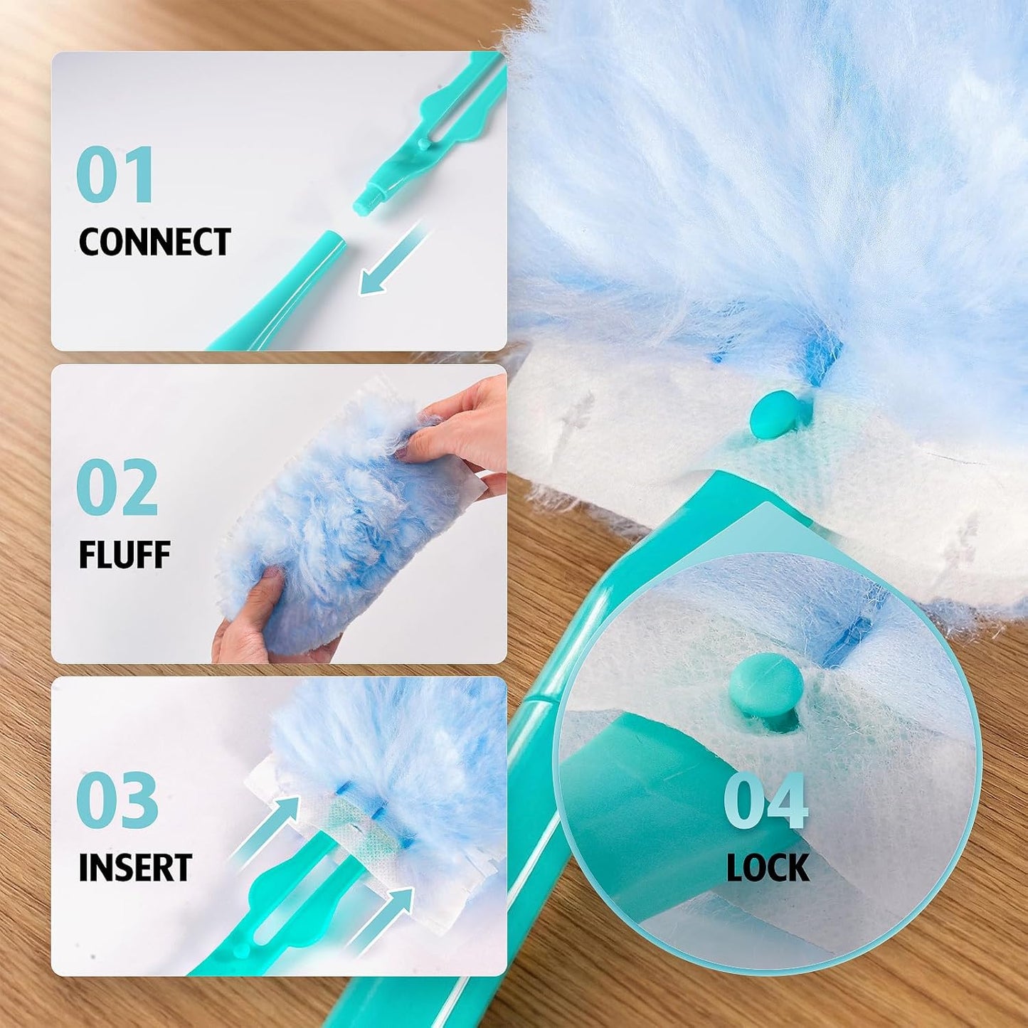 Duster Refill for Swiffer Duster, 30 Count Heavy Duty 2 Side 360° Duster Refills with 1 Handle, 4X Microfibers, Disposable Multi Surface Dusters for Cleaning