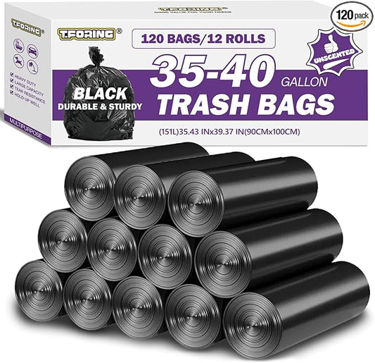 35-40 Gallon Black Trash Bags 120 Count by TFORING%C2%AE