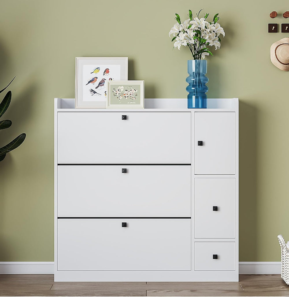 Lakifun Shoe Storage Cabinet with 3 Flip Drawers, Modern Shoe Cabinet with Sl...