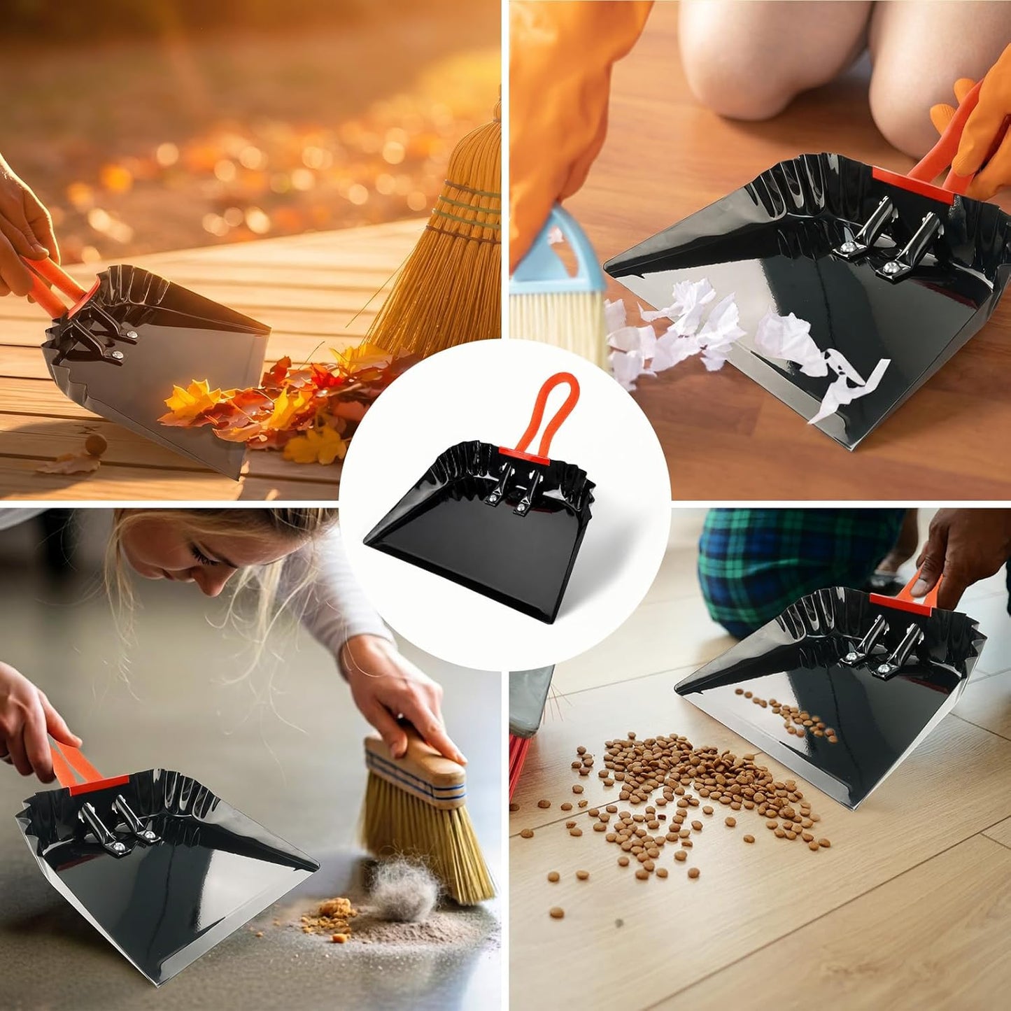 12 Inch Heavy Duty Metal Dust Pan, Steel Dust Pan with Comfort PVC Grip Handle & Precision Edge for Indoor/Outdoor, Ashes, Glass, Pet Food - Industrial & Commercial Use