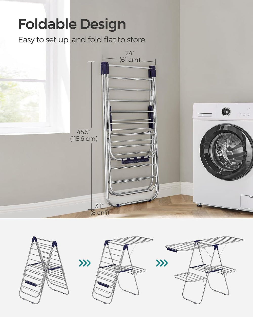SONGMICS Clothes Drying Rack, Foldable 2-Level Stee Laundry Drying Rack