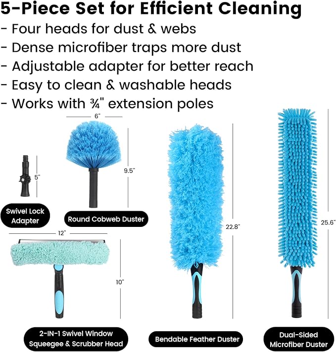 Ceiling Fan Duster Kit – 5-in-1 Bendable & Dual-Sided Heads – Washable Dusters - Image 8