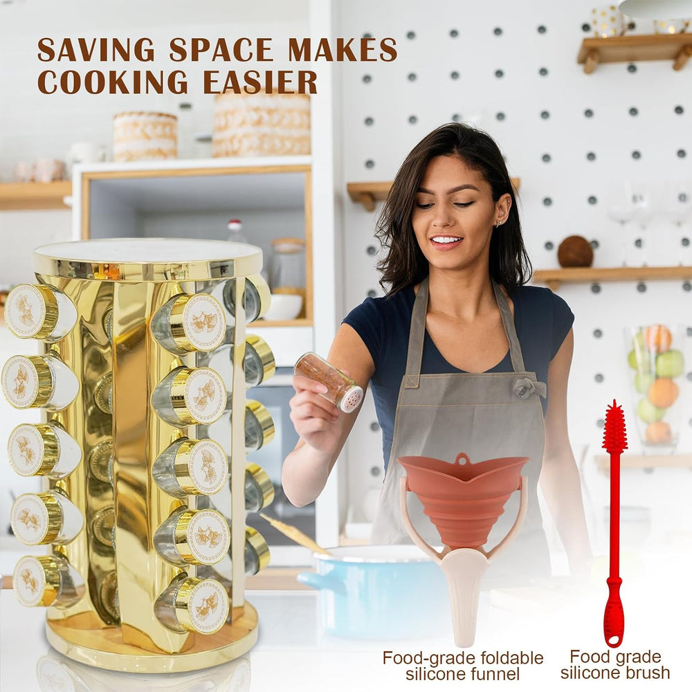 360-Rotating Kitchen countertop Stainless Steel Spice Rack, Apricot Leaf Appe...