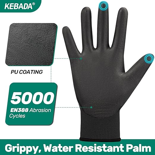 Kebada Safety Work Gloves, 120 Pairs Bulk Pack, Touchscreen, PU Coated - Image 2