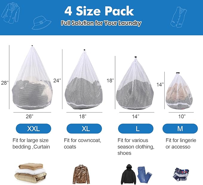 4Pcs Mesh Laundry Bags Washing Machine Mesh Wash Bags - Image 7