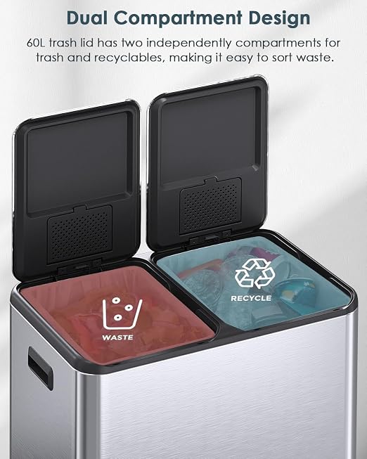 Arlopu 16Gal Dual Trash Can w/2 Built-in Box - Image 5