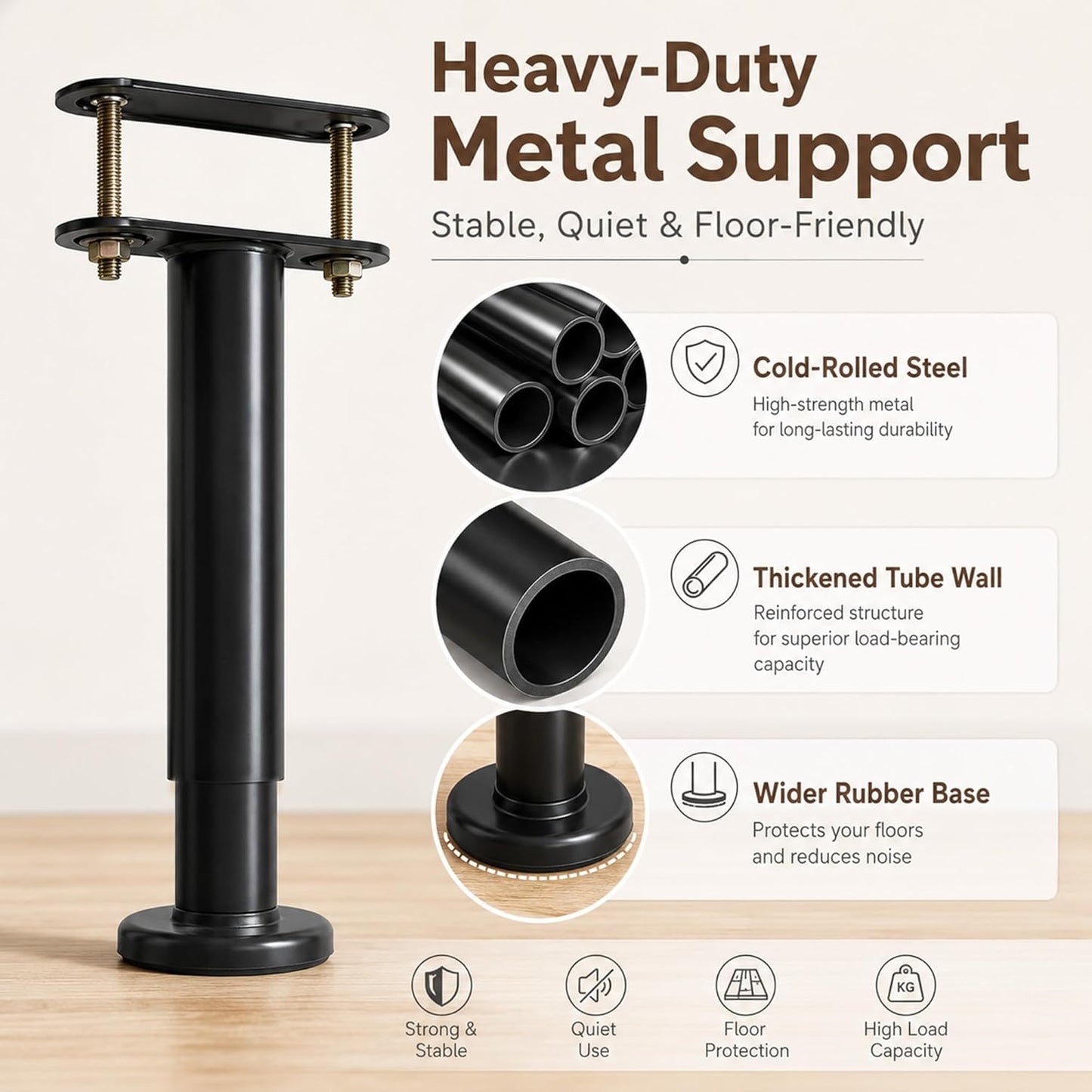 Under Bed Metal Support Legs, Adjustable Height Bed Frame Support Leg, Bed Slat Support Leg for Heavy Duty/Wooden/King/Queen Bed Frame (7"-12.6" (4pcs))